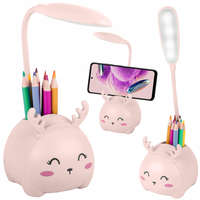  Gyerek asztali tolltartó lámpával és telefontartóval - rózsaszín