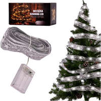  Karácsonyi ezüstszínű szalag elemes LED világítással - 10m
