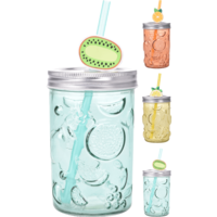 Márka nélkül / Without brand SZÍVÓSZÁLAS ÜVEGPOHÁR 500 ML GYÜMÖLCS 3 SZÍNBEN