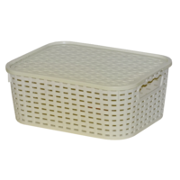 Márka nélkül / Without brand RATTAN MINTÁZATÚ KOSÁR TETŐVEL 11 L, CSONT SZÍN