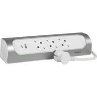 Legrand LEGRAND ELOSZTÓSOR SAROKBA ILLESZTHETŐ, 3X2P+F, USB-A + USB-C, 1 MÉTER VEZETÉK, FEHÉR-ALUMÍNIIUM