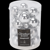 Márka nélkül / Without brand GÖMB SZETT ÜVEG EZÜST 25MM 24DB: 12 FÉNYES, 12 MATT