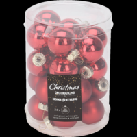 Márka nélkül / Without brand GÖMB SZETT ÜVEG PIROS 25MM 24DB: 12 FÉNYES, 12 MATT