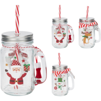 Márka nélkül / Without brand Karácsonyi szívószálas pohár fedővel 450ml 3-féle mintával