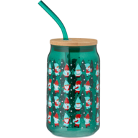 Márka nélkül / Without brand Karácsonyi szívószálas pohár fedővel 500 ml 2-féle mintával üveg