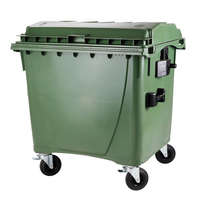  külső hulladéktároló, Lapos fedelű műanyag konténer - 1100 l - zöld