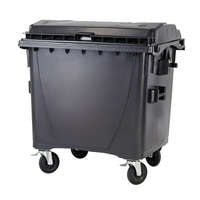  külső hulladéktároló, Lapos fedelű műanyag konténer - 1100 l - fekete