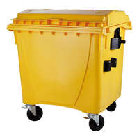 külső hulladéktároló, Lapos fedelű műanyag konténer - 1100 l - sárga