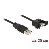DeLock DeLock USB 2.0 Type-A male > USB 2.0 Type-A female panel-mount cable 0,25m Black 85462
