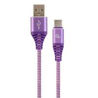 Gembird Gembird CC-USB2B-AMCM-2M-PW Premium cotton braided Type-C USB charging and data cable 2m Purple/White