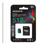 A-Data A-Data 512GB microSDXC Premier Pro Class 10 UHS-I U3 A2 V30 + adapterrel AUSDX512GUI3V30SA2-RA1