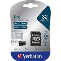Verbatim Verbatim 32GB microSDHC Pro Class10 U3 V30 + adapterrel 47041