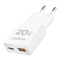 Logilink Logilink Dual-USB GaN charger 20W extra slim 1x USB-C (PD) 1x USB-A (QC) White PA0346