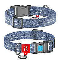 WAU DOG WAUDOG Re-cotton, Reflective Dog collar (M) - nyakörv, újrahasznosított pamutból (QR kódos, fényvisszaverő csíkkal, kék) kutyák részére (28-40cm/20mm)