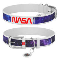 WAU DOG WAUDOG collar NASA21 - bőr nyakörv (QR kódos, NASA21 dizájn, fehér) kutyák részére (19-25cm/12mm) XXS-XS