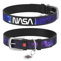 WAU DOG WAUDOG collar NASA21 - bőr nyakörv (QR kódos, NASA21 dizájn, fekete) kutyák részére (30-39cm/12mm) M