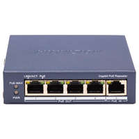 Hikvision DS-3E0505P-E/R 4 portos gigabit PoE elosztó, extender, max. 200 méter, 60 W PoE budget, 30 W max. port power
