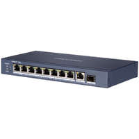 Hikvision DS-3E0510HP-E 10 portos Gbit PoE switch (110 W), 6 PoE+ / 2 HiPoE / 1 RJ45 + 1 SFP uplink port