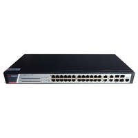  Hikvision DS-3E2528P(B) 28 portos gigabit PoE switch (370 W), 24 PoE + 4 combo uplink port, teljesen menedzselhető