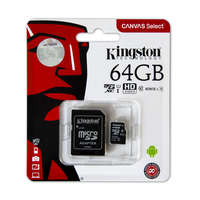 Kingston SDCS2/64GB 64GB microSD kártya, microSDXC, UHS-I Speed Class, U1, V10, adapterrel