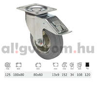 AVLift BPSG 1251 2100 L, Forgó-Fékes kerék, szürke (nyommentes) gumi futófelület, 125 mm, 120 kg teherbírás, talpas felfogatás