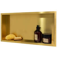 Beépíthető fürdőszobai polc arany színben 300 x 600 mm, szegéllyel ellátott, rozsdamentes acél lemezből