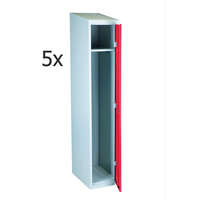 AVWH Öltözőszekrény Swed-1 acél szekrény 1 ajtós 1 db tároló polccal 1920x350x550 mm szürke-piros színben Minimum 5 db rendelése esetén