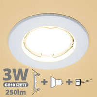  LED szpot szett: fehér keret + 3 Wattos, meleg fehér GU10 LED lámpa + GU10 csatlakozó (kettesével rendelhető)