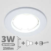  LED szpot szett: fehér keret + 3 Wattos, természetes fehér GU10 LED lámpa + GU10 csatlakozó (kettesével rendelhető)