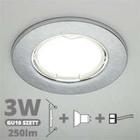  LED szpot szett: mattkróm keret + 3 Wattos, természetes fehér GU10 LED lámpa + GU10 csatlakozó (kettesével rendelhető)