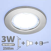 LED szpot szett: króm keret + 3 Wattos, hideg fehér GU10 LED lámpa + GU10 csatlakozó (kettesével rendelhető)