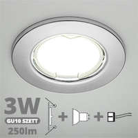  LED szpot szett: króm keret + 3 Wattos, természetes fehér GU10 LED lámpa + GU10 csatlakozó (kettesével rendelhető)