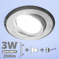  LED szpot szett: króm bill. keret + 3 Wattos, hideg fehér GU10 LED lámpa + GU10 csatlakozó (kettesével rendelhető)
