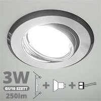  LED szpot szett: króm bill. keret + 3 Wattos, természetes fehér GU10 LED lámpa + GU10 csatlakozó (kettesével rendelhető)