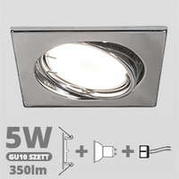 LED szpot szett: króm bill. keret, négyzet + 5 Wattos, term. fehér GU10 LED lámpa + GU10 csatlakozó (kettesével rendelhető)