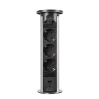 deLight deLight Motoros rejtett elosztó bútorlapba építhető, kör alakú (3-as + 1 USB port + 1 USB-C), ezüst