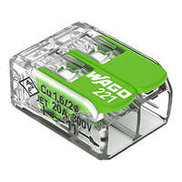Wago Wago 221 Wago Green Range új karos (csatos) vezeték összekötő, 2 x 4mm² vezeték nyílásos