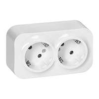 Földelt dugalj(2P+F), 2-es, falon kívüli, (16A/230V), IP20, fehér