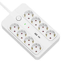8-as elosztó, kapcsolóval (8 földelt + 1 USB-A + 1 USB-C) fehér - 1.5 m vezetékkel