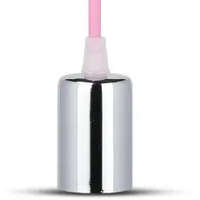 Textilkábeles fém lámpa, E27 króm foglalat, v. rózsaszín vezeték