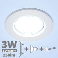  LED szpot szett: fehér keret + 3 Wattos, hideg fehér GU10 LED lámpa + GU10 csatlakozó (kettesével rendelhető)