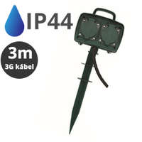  Kültéri leszúrható négyes elosztó (IP44) fekete-zöld, 3 méteres vezetékkel