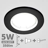  LED szpot szett: fekete keret + 5 Wattos, természetes fehér GU10 LED lámpa + GU10 csatlakozó