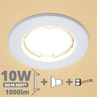  LED szpot szett: fehér keret + 9.5 Wattos, meleg fehér GU10 LED lámpa + GU10 csatlakozó