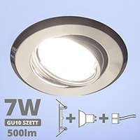  LED szpot szett: króm bill. keret + 7 Wattos, hideg fehér GU10 LED lámpa + GU10 csatlakozó (kettesével rendelhető)