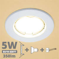  LED szpot szett: fehér keret + 5 Wattos, meleg fehér GU10 LED lámpa + GU10 csatlakozó (kettesével rendelhető)