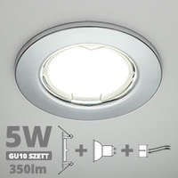  LED szpot szett: króm keret + 5 Wattos, természetes fehér GU10 LED lámpa + GU10 csatlakozó (kettesével rendelhető)