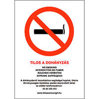  Tilos a dohányzás, PVC tábla (21x30 cm, A/4 méret)