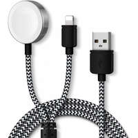 Ezone 2 az 1-ben Lightning + Vezeték nélküli töltés, iPhone, iPad és Apple Watch töltőkábel, fehér-fekete