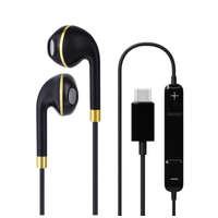 Ezone USB-C Vezetékes Fülhallgató Mikrofonnal, hangerőváltás/zene-/híváskezelés, bőrcsat a vezeték összefogásához, fekete